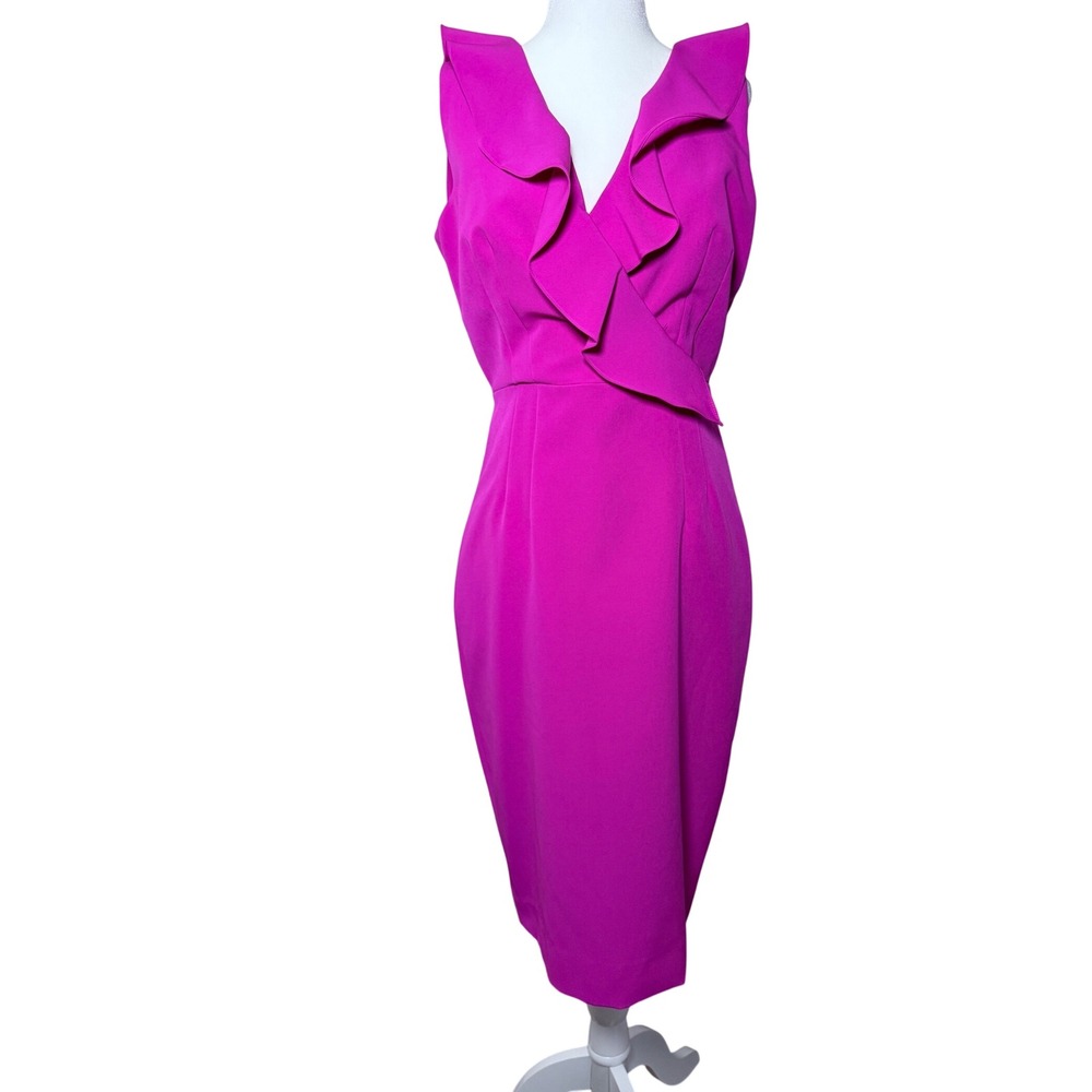 Milly Magenta Ruffle Neck Sheath‎ Dress Pink Cocktail Wedding Guest 6